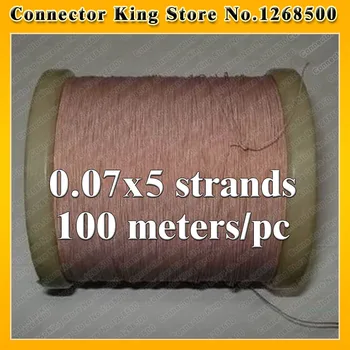 0.19 mm 0. 07x5 ipliklerini, (100 m /adet) Maden anten Litz tel, Çok telli polyester ipek zarf örgülü çok telli tel