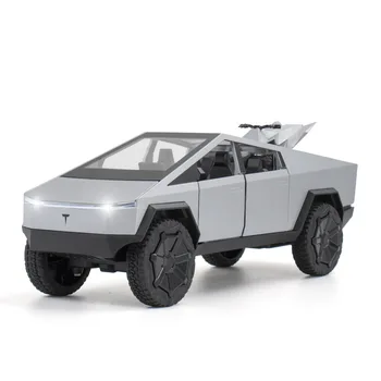 1/24 pres döküm model araç Simülasyon Tesla Pikap Alaşım Off-road Araç Acousto-optik Metal Model Oyuncaklar Çocuklar İçin Oyuncak Araba Hediye