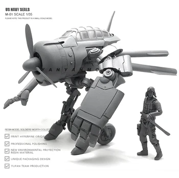 1/35 Reçine kitleri modeli DIY oyuncak Robot uçak + asker modeli kendinden montajlı M-01