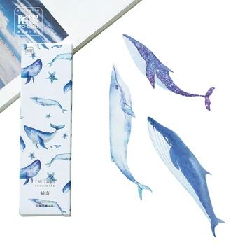 10 packs / lot karikatür kutu seti kağıt kitap ayracı mavi balina şekli sayfa tutucu kırtasiye etiket mesaj hatırlatma dizüstü toptan