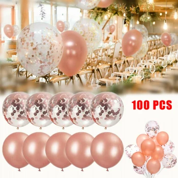 100 ADET 12 İnç Lateks Confettis Balon Gül Altın Düğün Doğum Günü Partisi Noel Dekor FOU99