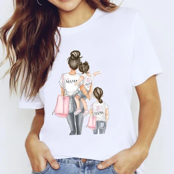 100 % Pamuklu T-shirt Kadınlar İçin Anne Kız Bahar Sonbahar Anne Aşk Baskı Bayan Grafik T Shirt Bayanlar dişi t parça T-Shirt