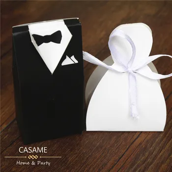 100 adet Gelin ve Damat tasarım tatlı kutusu Karikatür kutusu çerezler için Düğün parti dekorasyon Favor hediye şeker çikolata kutuları