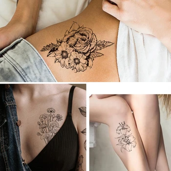 12 adet / takım Tatuajes Temporales Seksi Sahte Dövme Kadın Eller Kol Vücut Su Geçirmez Geçici Dövmeler Tatouage Temporaire Femme