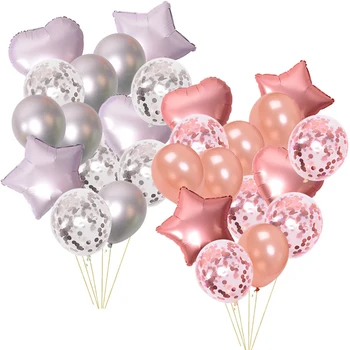 14 adet Metalik Kalp Yıldız Folyo Balonlar Konfeti Lateks Balonlar Doğum Günü Partisi Süslemeleri Çocuklar Bebek Duş Düğün Malzemeleri