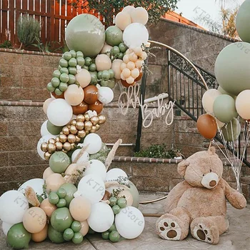 154 adet Tozlu Yeşil Balonlar Garland Kemer Düğün Dekorasyon Allık Çıplak Kakao Beyaz Balon Nişan Parti Bebek Duş Dekor