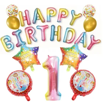 16 İnç Degrade Mutlu Doğum Günü Mektubu Balon Seti Dijital Alüminyum Film Topu çocuk Doğum Günü Partisi Parti Dekorasyon