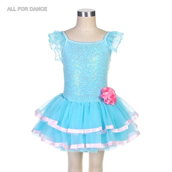 16004 Soluk Mavi Pullu Korse Çocuk Bale Tutu Kız Sahne Performansı Bale Kostümleri Dans Tutu Bale giyim Dans tutu