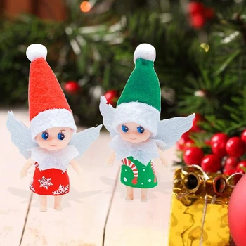 2 Adet Noel Elf Melek Kanadı ile Hareketli Kollar Bacaklar Mini e n e n e n e n e n e n e n e n e n e Erkek Bebek Kız Figürü Noel Minyatür Oyuncaklar Aksesuarları