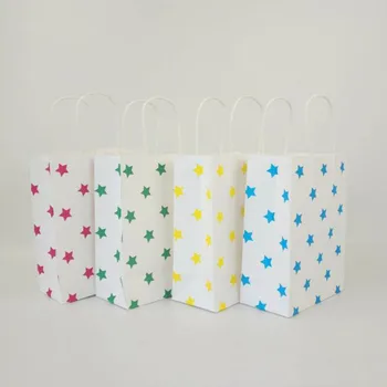 200 adet Renkli Yıldız Tasarım Beyaz kraft kağıt torba DIY Çok Fonksiyonlu Festivali Hediye Kağıt saplı çanta
