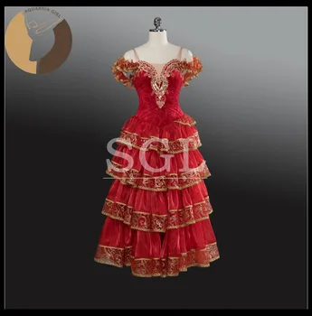 2017 Yeni Varış İspanyol Etek Kız Kırmızı Uzun Etekler Kadife Organları Dans Kostümleri Çocuk / Çocuk Performans Giyim AT1244