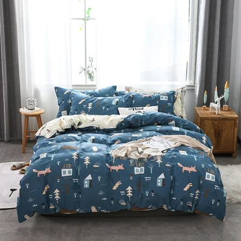 2021 Dört parçalı yatak basit pamuklu çift ev yatak çarşafı nevresim kalınlaşma zımpara yurdu yatak çarşafı mavi hayvan