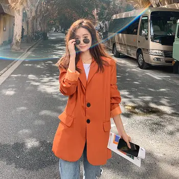 2021 Yeni Trend Küçük Takım Elbise Ceket Kadın Bahar Sonbahar Mizaç Rahat Düz Renk Kore Blazer Kadın Tek Göğüslü Ceket M641