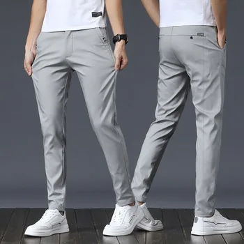 2022 Sonbahar yazlık pantolonlar Erkek Streç Kore Casual Slim Fit Elastik Bel İş Klasik Pantolon Erkek Siyah Gri 28-38