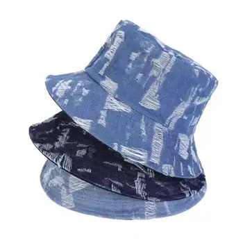 2022 Yeni Balıkçı Şapka Vintage Denim Kova Şapka Açık Erkekler Kadınlar Yama Pamuk Katlanabilir panama şapkası Moda Bob Hip Hop Gorros