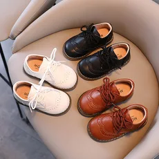 2022 İlkbahar Sonbahar Bebek ve Yürümeye Başlayan Rahat deri ayakkabı Erkek Kız İngiliz Tarzı Okul Ayakkabı Çocuklar Yumuşak Elbise Ayakkabı Siyah