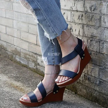 2023 Yaz Katı Kadınlar Beyaz platform sandaletler Takozlar Sandalet Moda Yüksek Topuklu Ayakkabılar Ayak Bileği Kayışı Bayanlar Burnu açık Sandalet 43