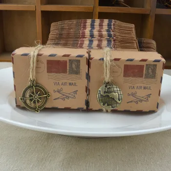 25 adet Düğün Favor Kutuları Rustik Havayolu Inspiried Vintage ShabbyChic Parti Favor Kutuları Hava Posta Kraft Kağıt Şeker Kutusu