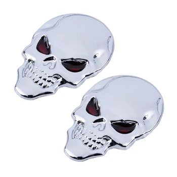 2X Metal 3D Kafatası Kemik Şekli Araba Dış Sticker Dekoratif Gümüş Ton