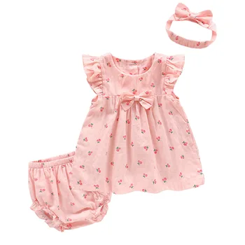 3 adet / takım Bebek Kız Elbise Yeni 0-3 T Bebek Çiçek Çiçek Parti Prenses Elbise Yaz Pamuk Rahat Elbise KF703