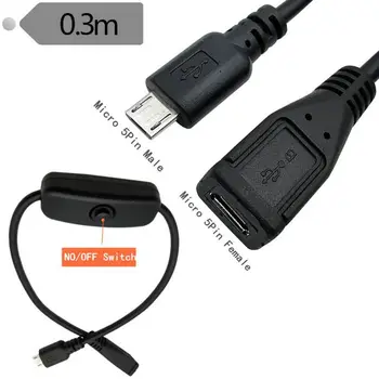 30cm Güç besleme kablosu 5V mikro usb Erkek Kadın Uzatma Kablosu için On Off Anahtarı ile Ahududu Pi akıllı telefon tablet PC