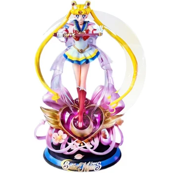 35CM Anime Süper Sailor Moon Tsukino Usagi Aksiyon Figürü LED PVC Heykelcik Heykeli Kawaii Karakter Modeli Koleksiyonu Bebek Oyuncak Hediye