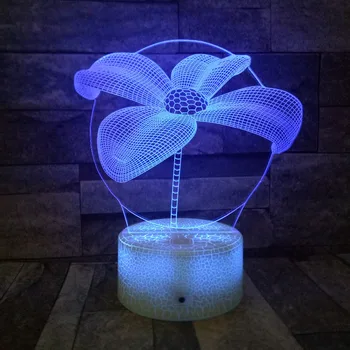 3D Illusion Çiçek Gece Gece 7 Renk Değişimi Uzaktan Kumanda / Dokunmatik Beyaz Çatlak Taban LED USB Masa Lambası Kız Hediye Parti Dekor