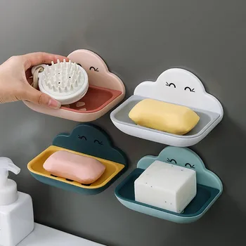 4 adet Çift Katmanlı Plastik Sabunluk Kutusu Çıkarılabilir Duvara Monte Sabun Depolama Raf Banyo Duş Mutfak