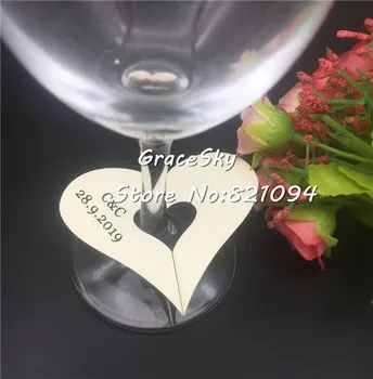50 adet Lazer Kesim Düğün parti bardağı Kartı Şarap Bardağı Iddia Hollow Aşk Kalp ınci altın Cam Adı Dekorasyon Imi Düğün Iyilik