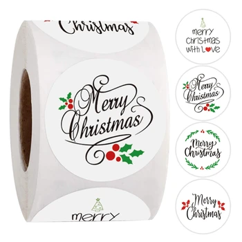 500 adet Merry Christmas Çıkartmalar 4 Tasarım Yuvarlak Tatil Etiket Etiket DIY Pişirme