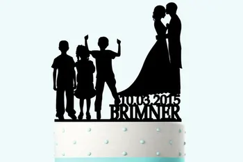 Akrilik düğün Pastası Toppers gelin damat ile iki erkek ve kız özel adı ve tarih nişan gelin duş parti süslemeleri