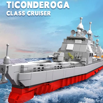 Amerika Donanma Savaş Gemisi Tuğla Oyuncaklar WW2 Model Ticonderoga Sınıfı Cruiser Savaş Gemisi Askeri Yapı Taşları Montaj Kiti