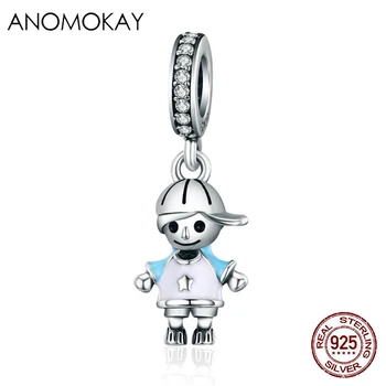 Anomokay Klasik 100 %925 Ayar Gümüş Küçük Kız Erkek Kolye Charm fit Kız Erkek Charm Bilezik S925 Dangle DIY Takı için