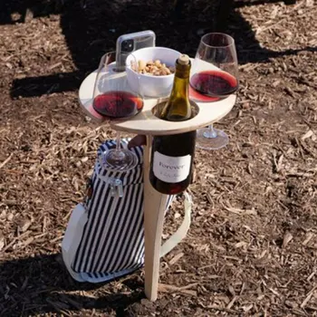 Açık Şarap Masa Yuvarlak Masaüstü Katlanır Depolama Eğlence Taşınabilir Piknik Mobilya
