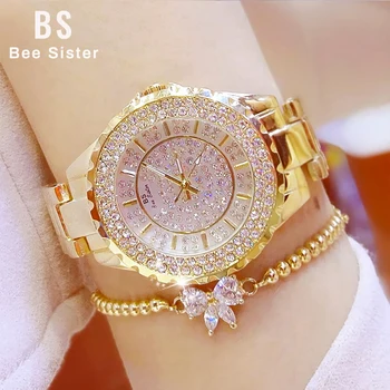 BS Marka Kadınlar Bilezik Saatler Moda Lüks Lady Rhinestone Kol Bayanlar Kristal Elbise Kuvars İzle Saat Montre Femme