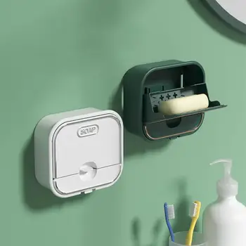 Banyo için Kapaklı Kullanışlı Premium Duvara monte Sabun saklama kutusu Drenaj Rafı
