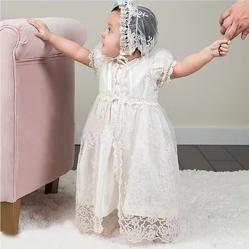 Bebek Prens Dantel Elbiseler Bebek 1 Yıl Doğum Günü Elbise Bebek Vaftiz Giysileri Toddler Kız Vaftiz Giyim Kafa Bandı ile