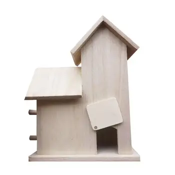 Boyasız Kuş Evleri 3 delikli Ahşap Kuş Yuvası Kuş Yuva Boya Mini Kuş Besleyici Evler Süslemek İçin DIY El Sanatları İçin Kapalı Açık