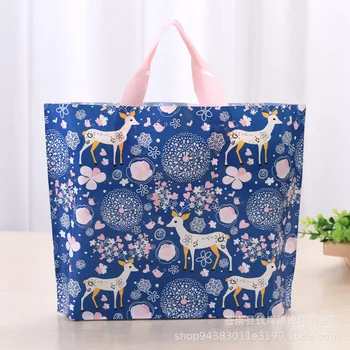 Büyük Boy Elk Baskı Plastik Alışveriş saplı çanta Mavi Plastik hediye keseleri Ambalaj Giysi saplı çanta Torbalar 10 adet