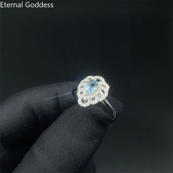 Doğal Akuamarin Damla Mücevher Yüzük S925 Ayar Gümüş Güzel Moda Büyüleyici Takı Kadınlar için Ücretsiz Kargo Lüks Takı