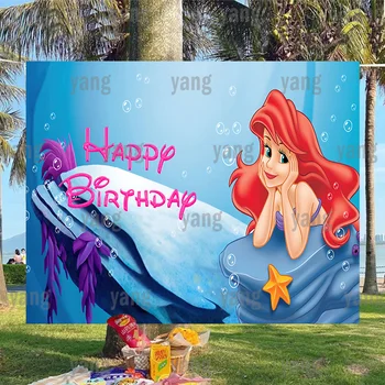 Düğün Kale Afiş Disney Sevimli Prenses Küçük Denizkızı Ariel Kabarcık Denizaltı Zemin Kızlar Doğum Günü Partisi Bebek Duş