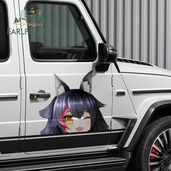 EARLFAMILY 43cm x 38.3 cm Ookami Mıo Peeker Anime Büyük Araba Çıkartmaları Komik Araba Kapı Koruyucu Çıkartması Graffiti RV JDM VAN Çıkartmaları