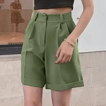 Ele seçenekleri Kadın Yaz Takım Elbise kısa pantolon Kadın Düz Renk Fermuar Düz Bacak Cepler ile Bayan Şort Günlük Giyim için