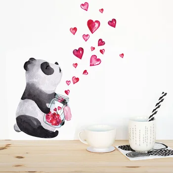 Elle Çizilmiş Panda Duvar Sticker Çin Tarzı sanatsal fresk Oturma Odası yatak odası dolabı Dekorasyon Ev Dekor Sevimli Hayvan Çıkartmaları