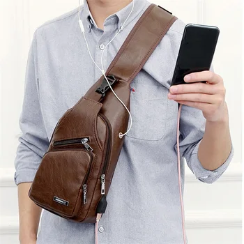Erkek Crossbody Çanta erkek USB Göğüs Çanta Tasarımcısı askılı çanta Deri omuz çantaları Çapraz Paket yeni Sırt Çantası Seyahat