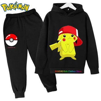Erkek bebek Pokemon Hoodie Çocuklar spor giyim setleri Çocuk Giysileri Hediye Pikachu Kıyafetler Takım Elbise moda üst giyim Hoodies + Pantolon 2 adet
