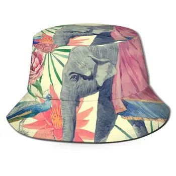 Erkekler Kadınlar Yaz Vintage Hint Fil Tavus Kuşu Kova Şapka Bob Balıkçı şapka Açık Seyahat Güneşlik Moda Panam