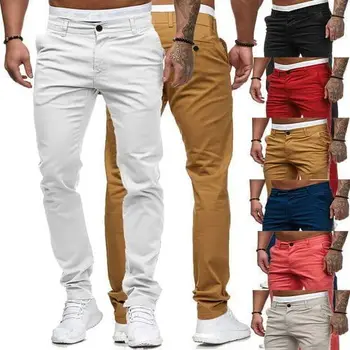 Erkekler rahat ince cep düşük bel düz renk mizaç iş bahar ve yaz düz erkek pantolon