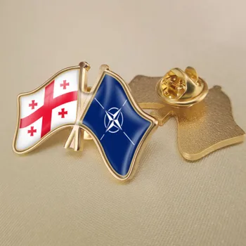 Gürcistan ve NATO Kuzey Atlantik Antlaşması Örgütü Çapraz Çift Dostluk Bayrakları Yaka İğneler Broş Rozetleri