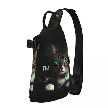 Güzel Çılgın Kedi Yeşil Gözlü Göğüs Çanta Çocuk Grafik Tasarım omuzdan askili çanta Kawaii Crossbody Çanta Kamp Balıkçılık askılı çanta